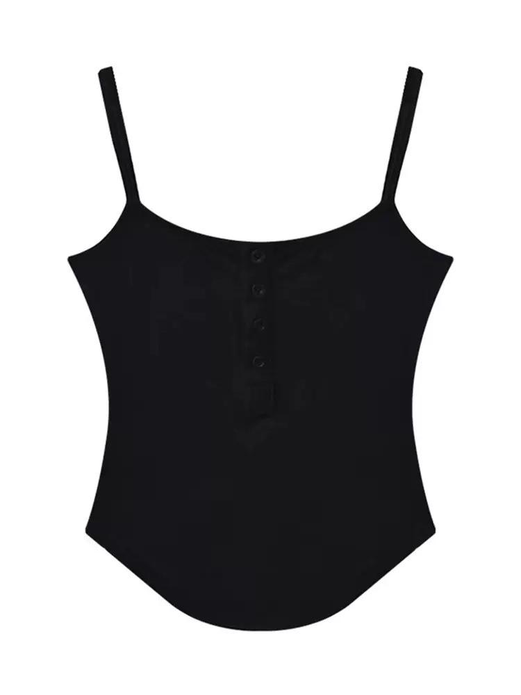Elegant Women's Spring Camisole: Irregular Sleeveless Vest with Button Top and Beautiful Back Design, Slim Fit