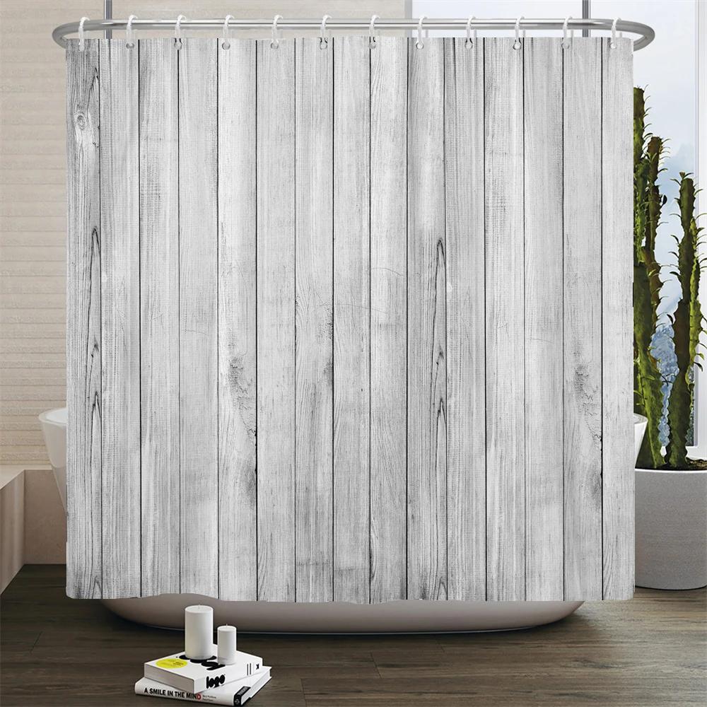 Rustic Shower Curtain Vintage Vertical Wood Planks Distressed Rustic Hardwood Design Fabric Bathroom Decor Curtain with Hooks