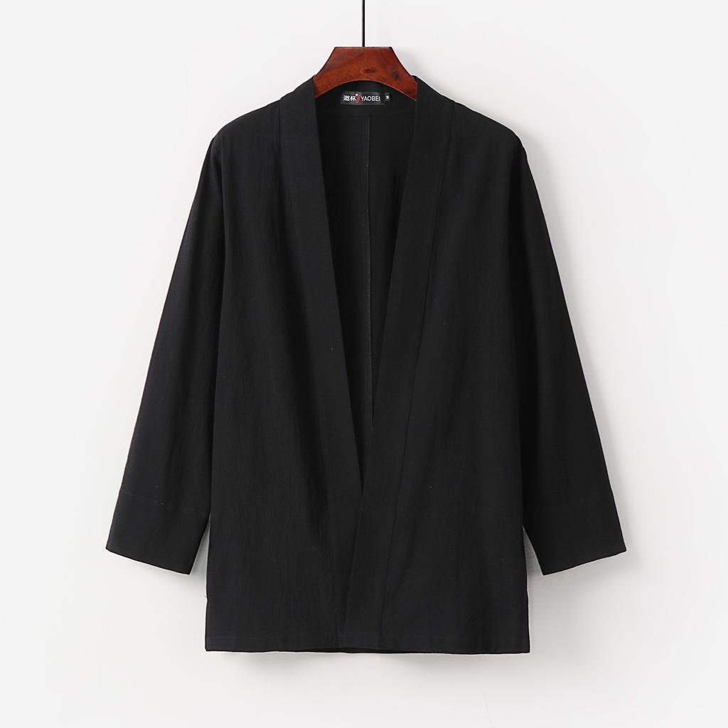 Japansk kimono cardigan for menn løs bomullslin Åpen front Uformell sommerskjortejakker