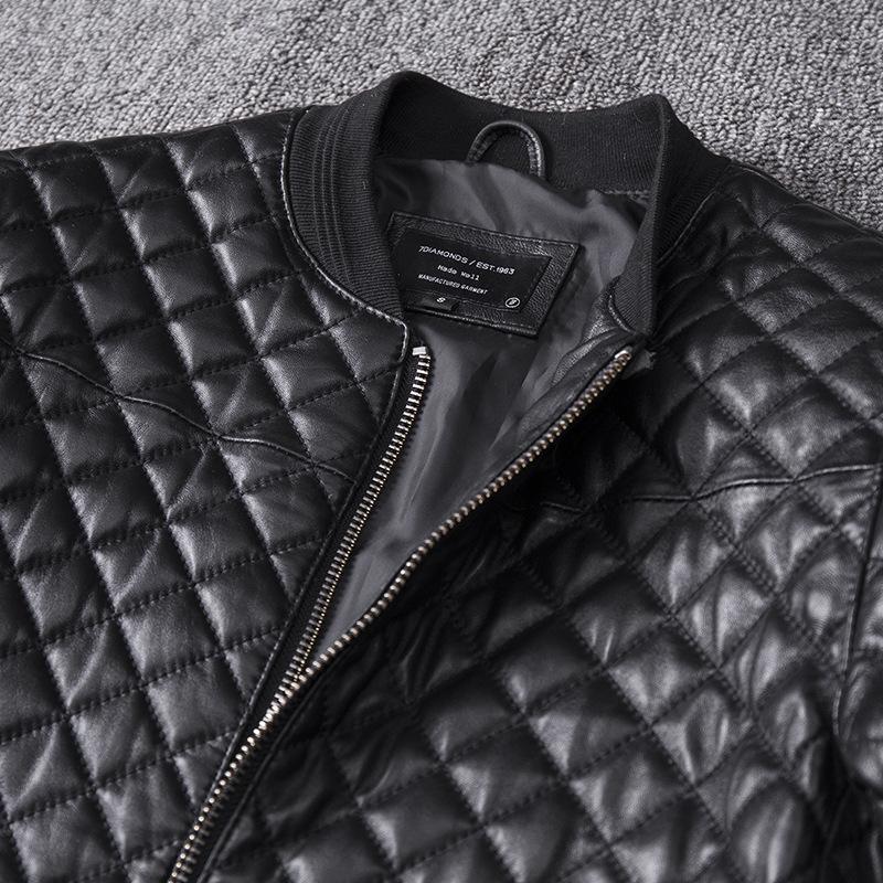 New Men's Leather Jacket, Cotton Jacket, Baseball Uniform, Sheepskin Stand Collar, Slim Motorcycle Leather Jacket, Cotton Jacket