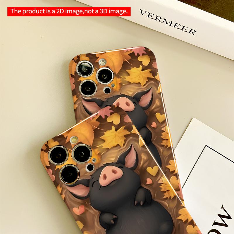 2DFlat Autumn Piggy All inclusive film hard iPhone case, compatible with iPhone 18 Pro Max 17 16 15 14 13 12 11