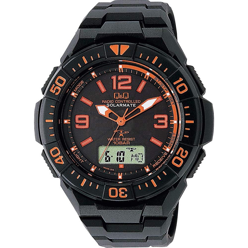 

Citizen Q&Q Analog Solar Radio-Controlled Watch Waterproof Date Men s Black Orange 50mm
