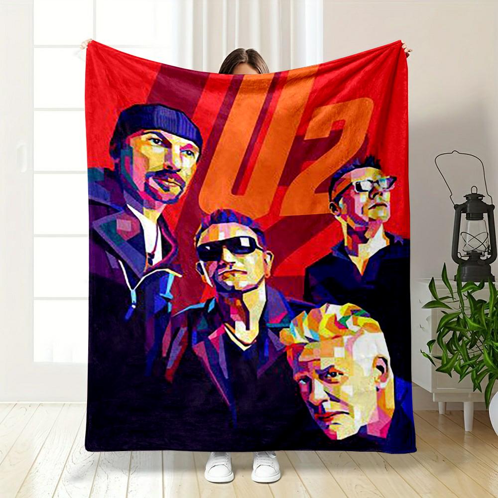 Colorful Portrait of Music Band U2 printed Flannel blanket for bedroom, living room, sofa, and nap