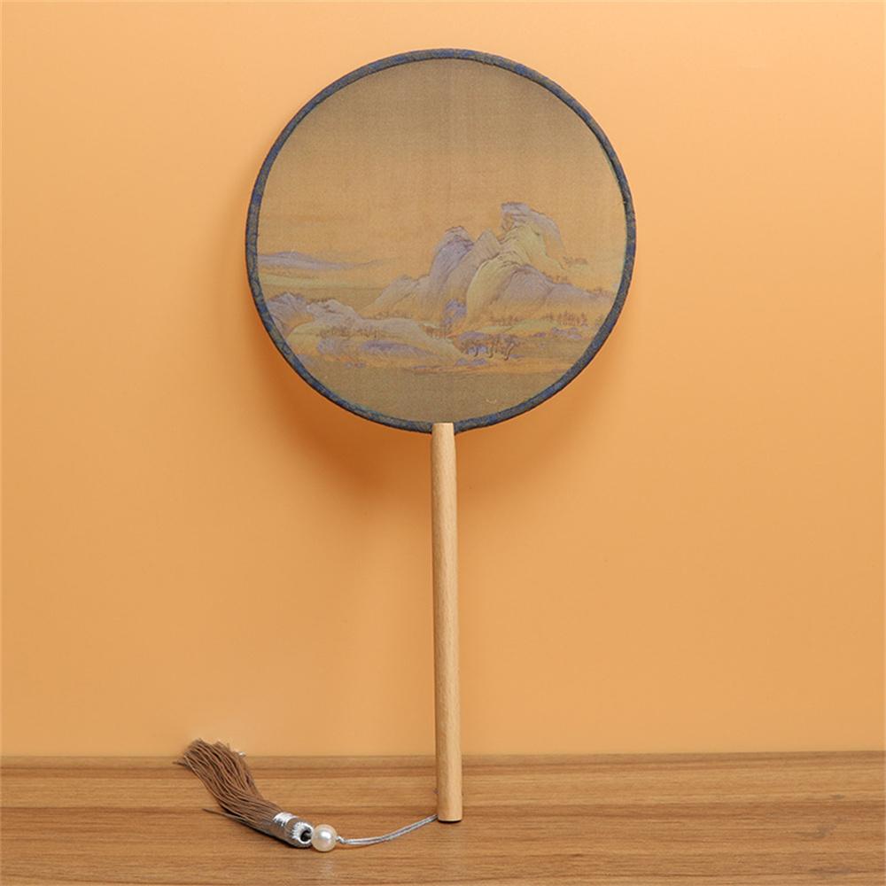 Chinese Landscape Painting Silk Fan Vintage Hand Fans Semi-Transparent Traditional Round Fan Home Decoration Ornaments Dance Fan