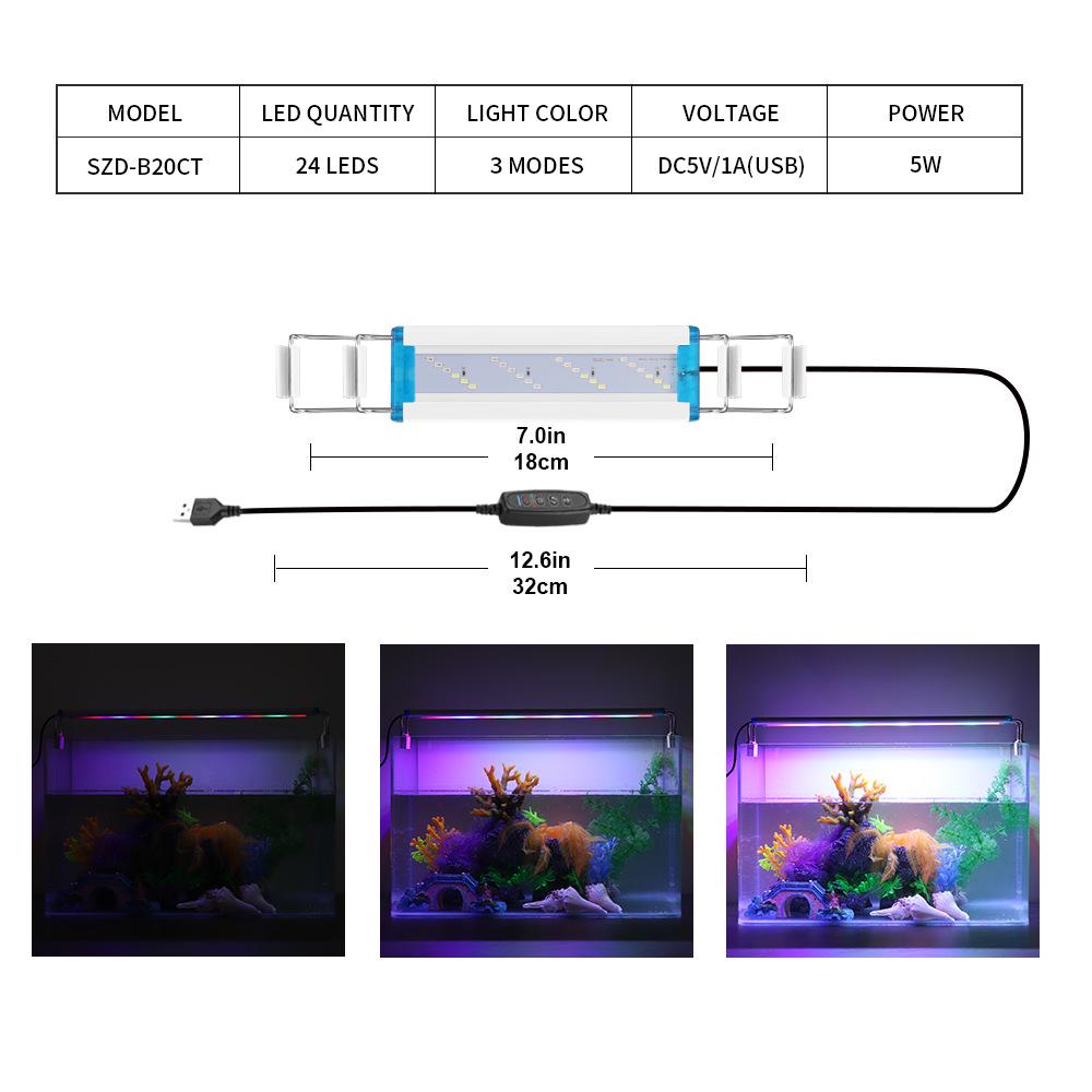 Ultra-Thin Aquarium LED Light with Blue-White Tricolor for Aquatic Plants and Fish Tanks