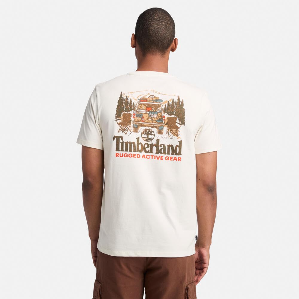 Timberland Men's Short Sleeve Washed Back On the Road Graphic T-Shirt, Vintage White, Size M (TB0A6AAUCM91)