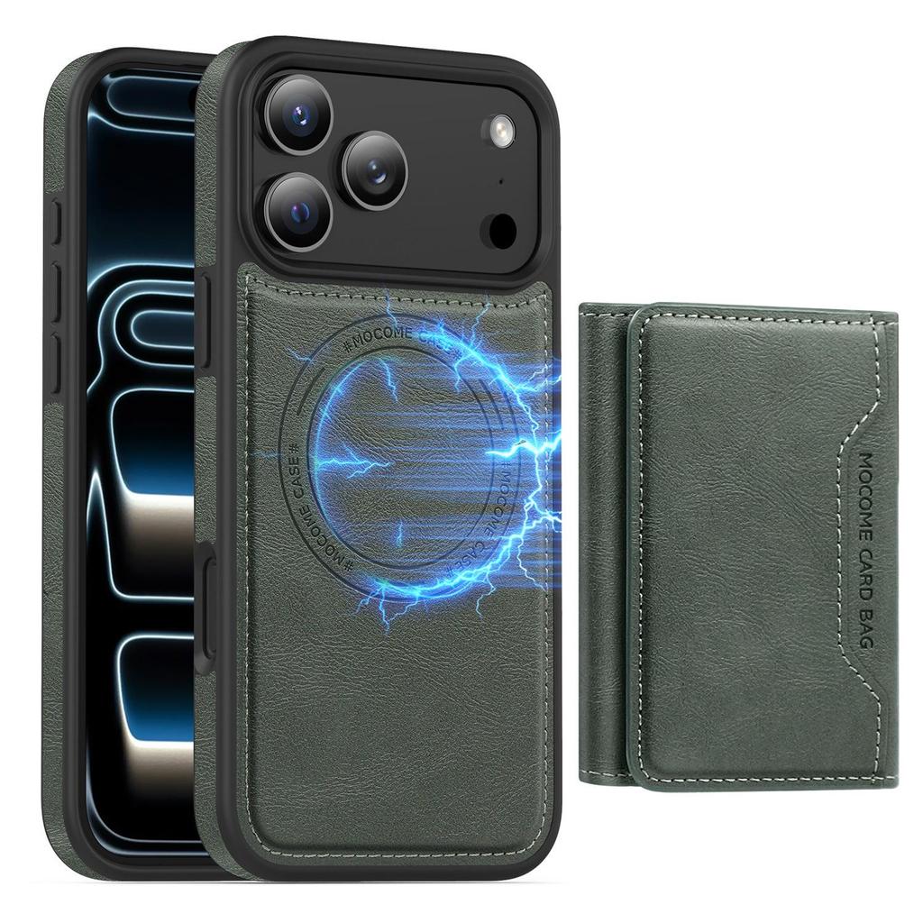 Apple 17 Pro Max Magnetischer Kartenhalter Ständer Lederhülle - Sturzsicheres Schutz-iPhone 16 Cover mit Kartenschlitz