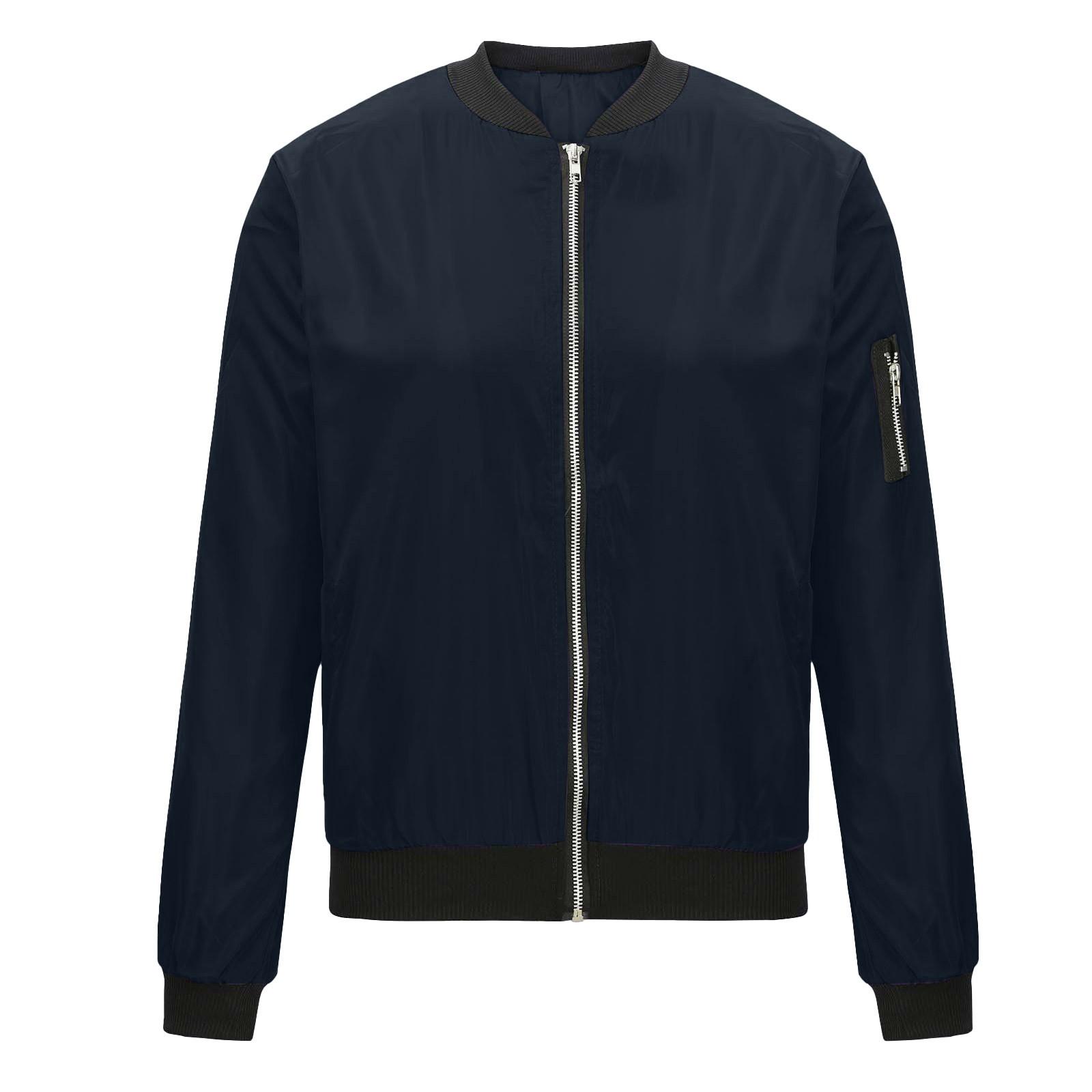 

Женская повседневная однотонная куртка на молнии, кардиган, бейсбольная одежда, пальто с длинным рукавом XL