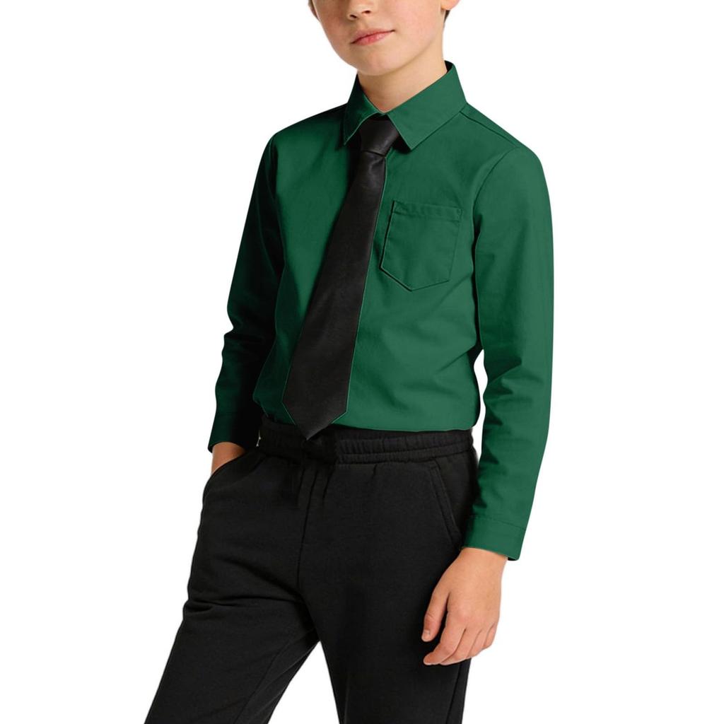 Boys Button Down With Tie And Chest Pocket School Uniform Long Sleeve Shirts