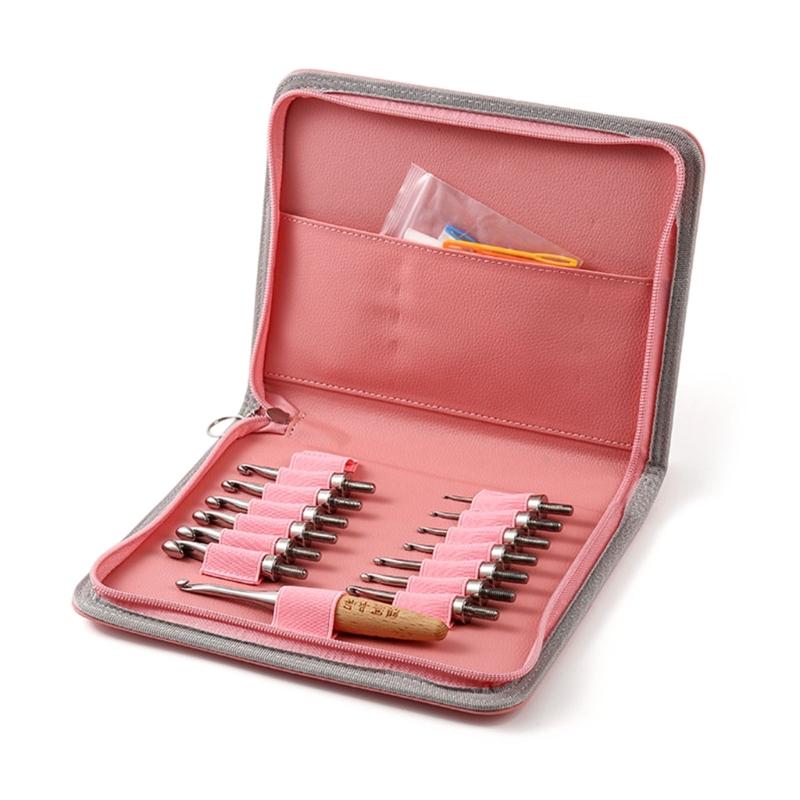 Stainless Steel Crochet Hook with 14 Interchangeable Tip Ergonomic Wooden Handle Crochet Hook Needle For Knitting Craft