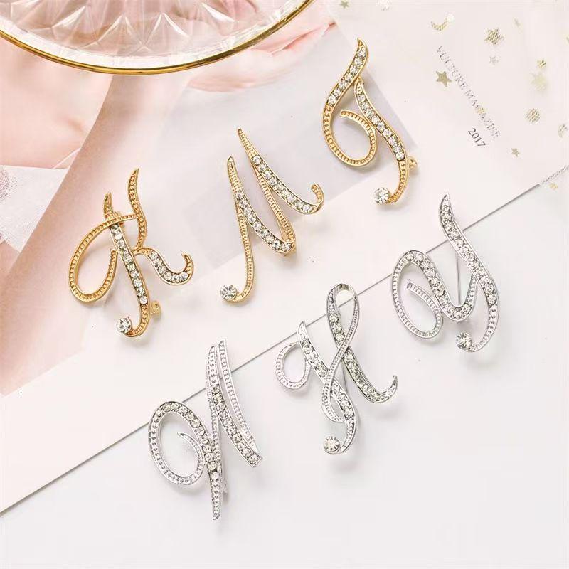 Minimalist Rhinestone Alphabet Brooch: Elegant Geometric Pin for Sweaters or Coats