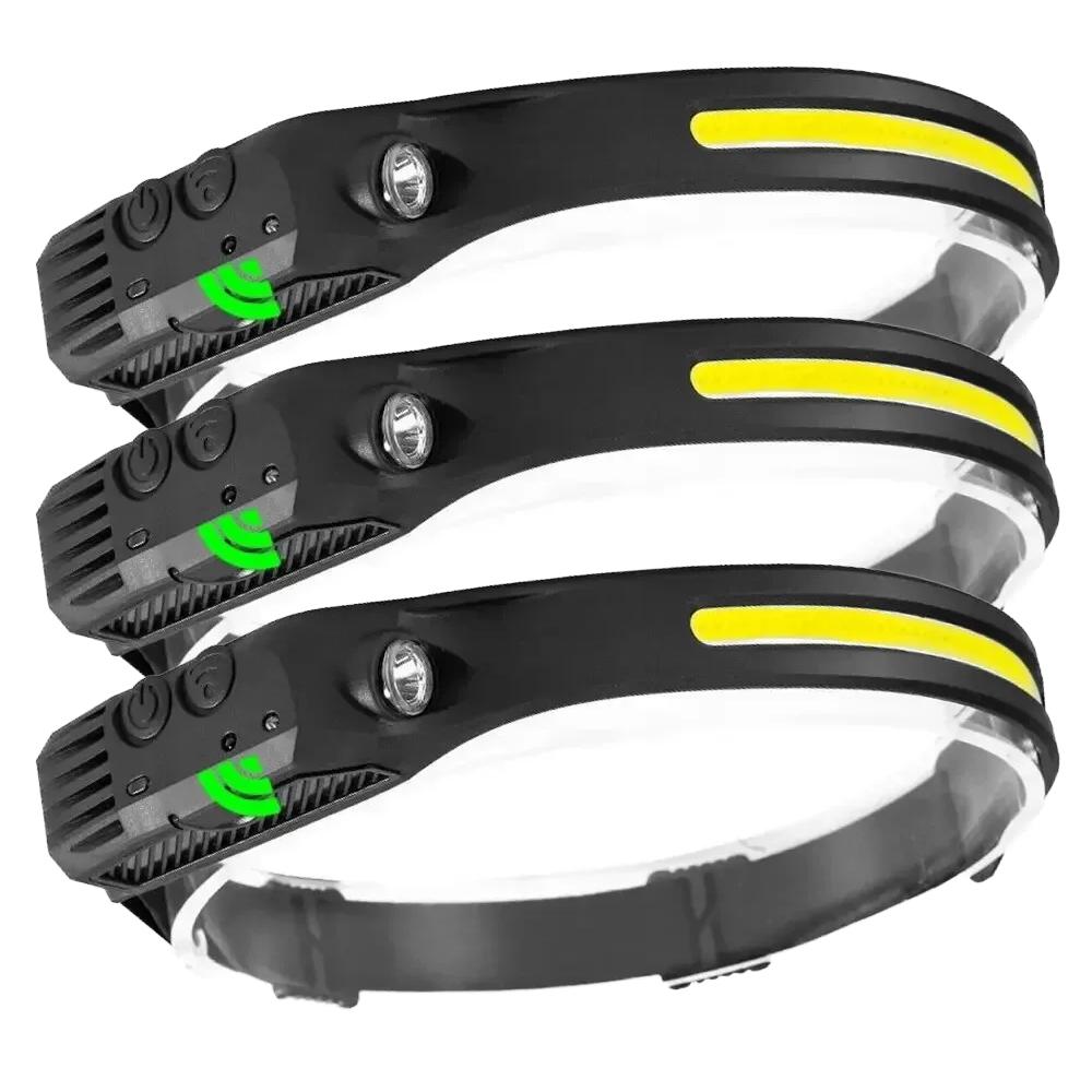 COB Headlight Running Light Induction Head Lamp Built-in Battery Fishing Headlight Type-C Rechargeable Inductive Work LED Light