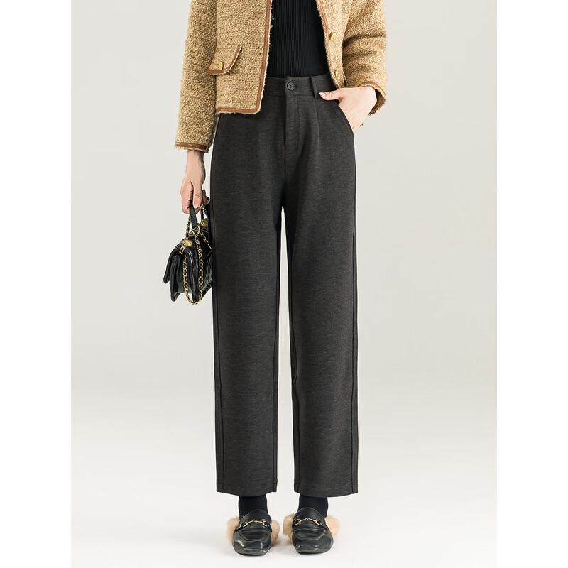 MengShuYa Women's Petite High-Waist Faux Wool Tapered Ankle Pants