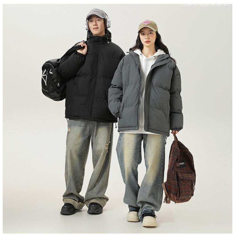 Autumn and Winter New Loose Stand-up Collar Hooded Cotton-padded Clothes Men, Guochao Simple and Versatile Warm Thickened Bread Cotton Clothes