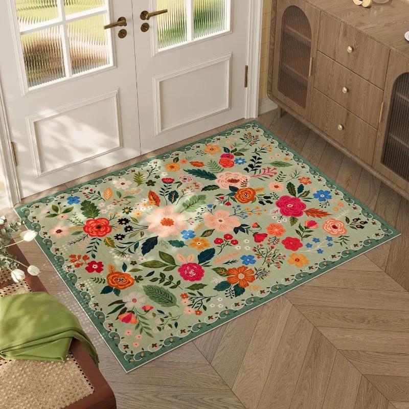 Flower Door Mat Water Uptake Anti Slip Foot Pad Crystal Velvet Retro Rug Household Toilet Resistant Wear-resisting Soft Door Mat