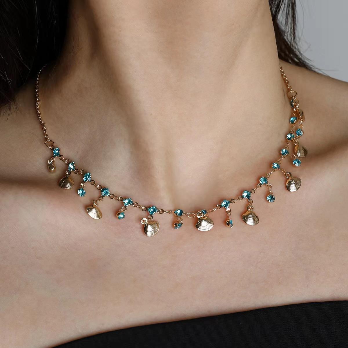 

Жемчужное ожерелье «Голубой бриллиант» в два слоя: Ретро Роскошная Ключичная Цепочка