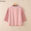 ZANZEA Women Elegant Casual Round Neck 3/4 Sleeve Loose Pleated Blouse