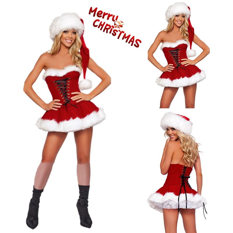 Christmas Women Sexy Dress Cosplay Costume Santa Claus Outfit Xmas Shoulder Off