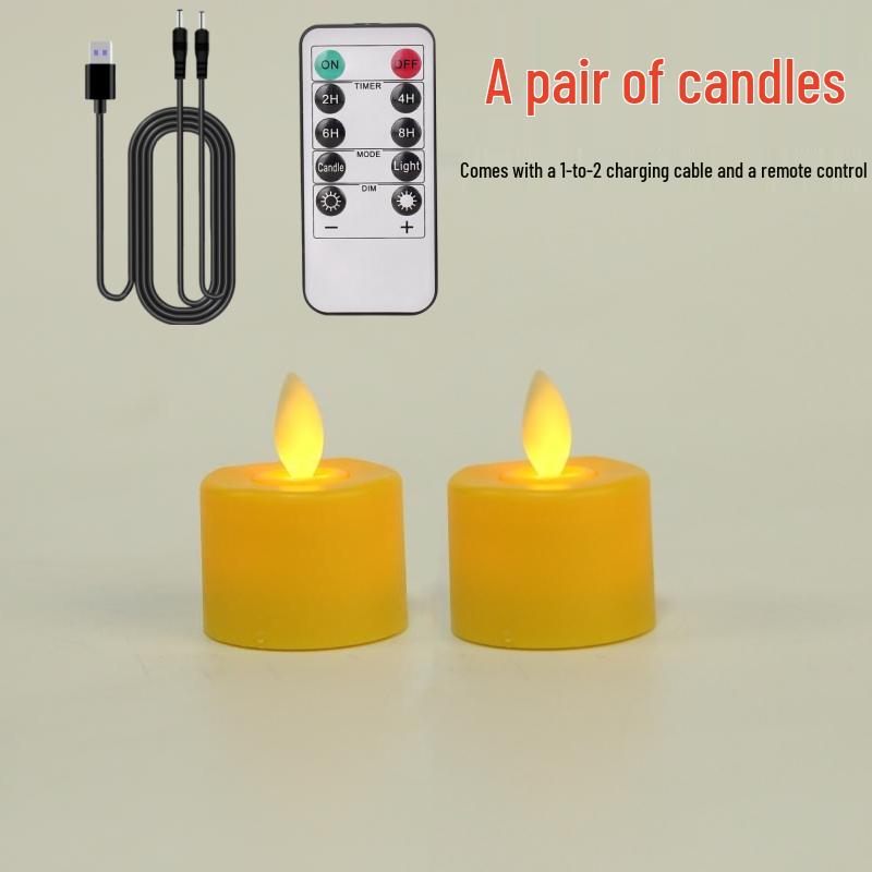 Rechargeable Flickering Flame LED Candle Lamp, Remote-Controlled, Yellow Offering, Smokeless Ghee Holder, Tea Light for Buddha.