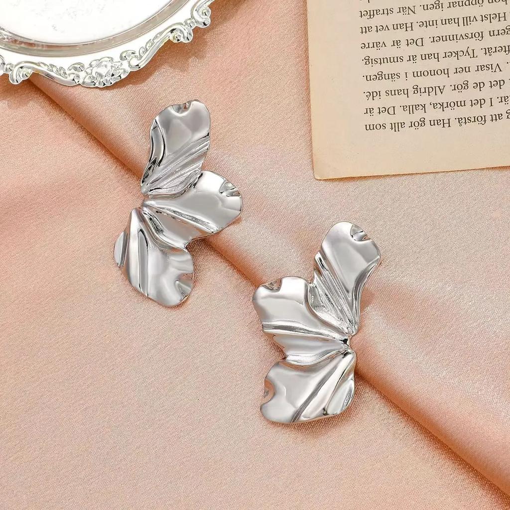 LATS New Design French Irregular Petal Stud Earrings for Women Korean Fashion Earring Birthday Party Trendy Zircon Gifts