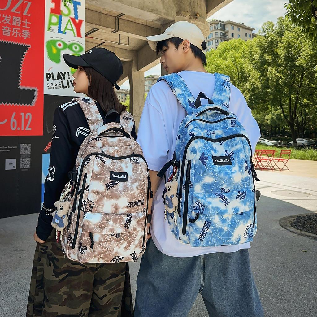 Schoolbag new trendy cool large-capacity graffiti student backpack male versatile high school schoolbag college student female backpack
