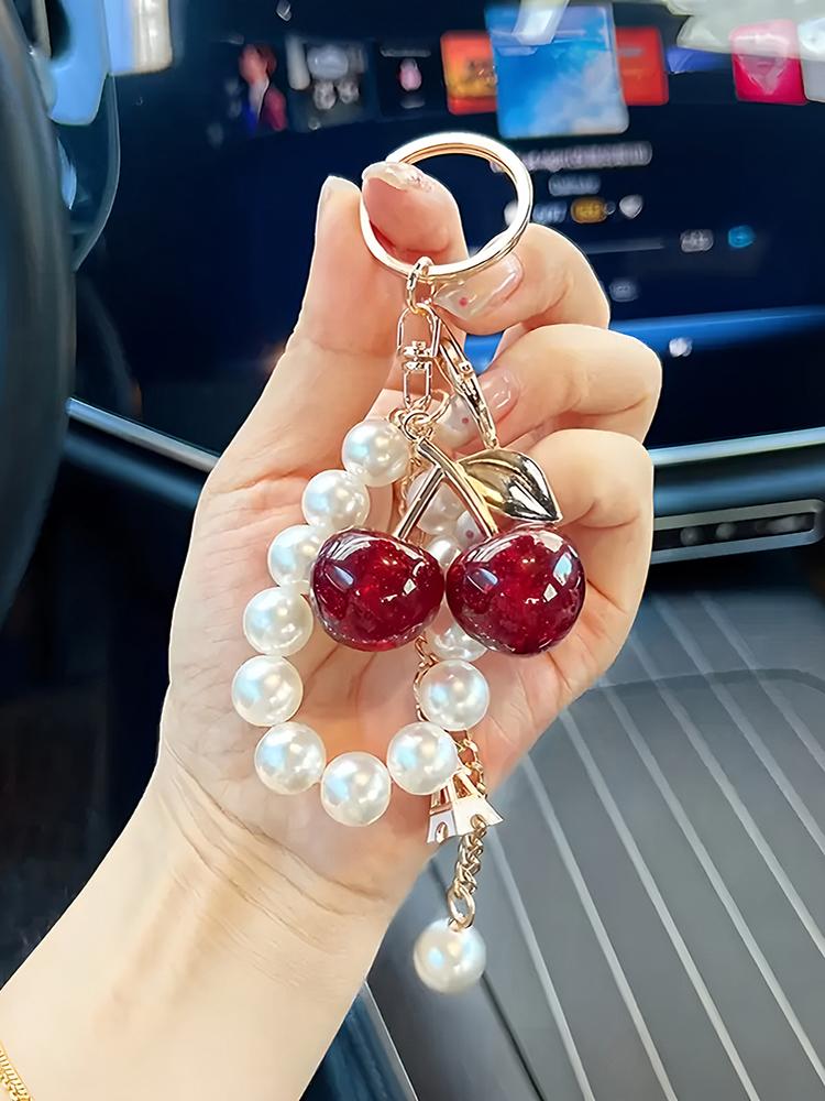 Simulated Cherry Pearl Beads Key Chain Exquisite High-end Bag Pendant Accessory Mother's Day Holiday Gift