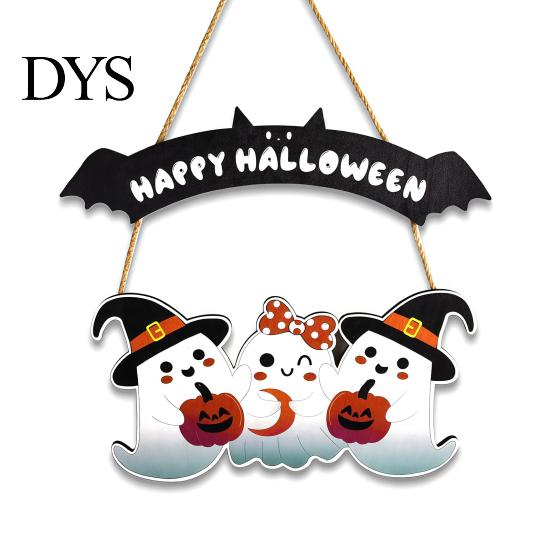 Wooden Ghost Door Decor Happy Halloween Sign, Three Indoor Outdoor Decoration Sign Hanger, Front Wall Hanging Party Supplies