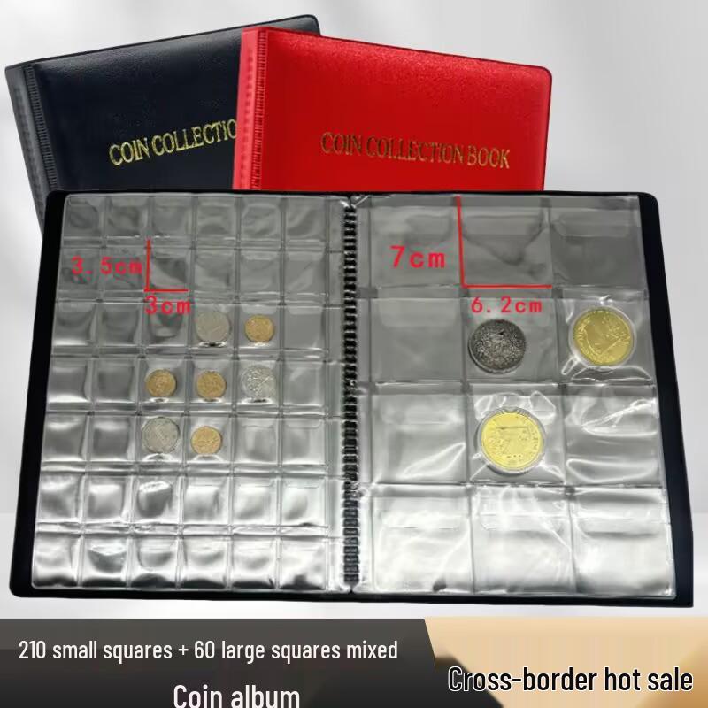 

A4 Coin Collection Album: 210 Small Pockets + 60 Large Pockets for Mixed Ancient and Commemorative Coins, Loose-leaf Storage. Black (210 Small + 60 Large Pockets)