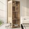 Villa para gatos, recinto para gatos, muebles para gatos, jaula grande para chinchillas, casa de cristal para gatos con ruedas, con llave, con gatera, color madera natural, 60x50x156cm