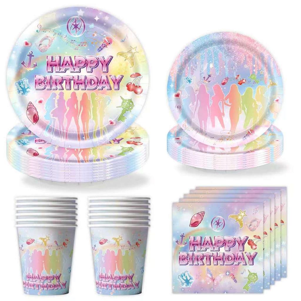 Girl Group-Themed Birthday Party Decorations: Disposable Paper Plates, Cups, Banners, and Cake Topper Set