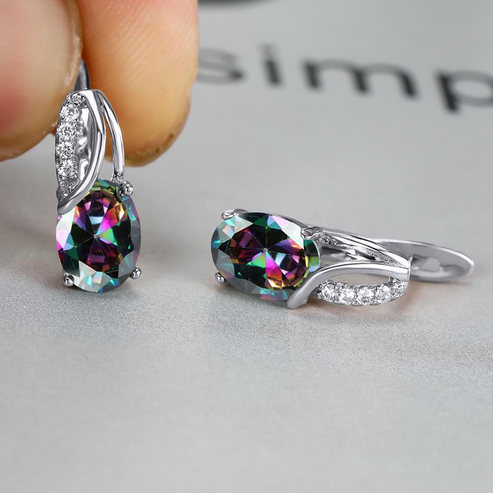 Oval Blue Zircon Diamond Champagne Gold-Plated Earrings for Weddings & Engagements