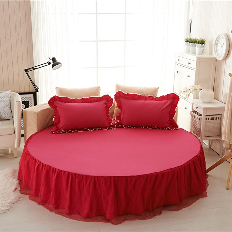 Star Hotel Supplies Cotton Round Bed Skirt Single Cotton Lace Round Bed Skirt Hotel Three-piece Suit