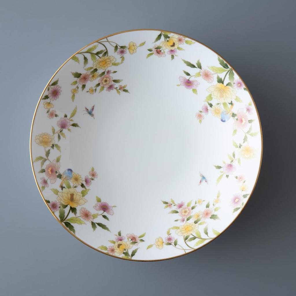 NARUMI Ramage Plate, 23cm, White, Floral Print, Cute and Stylish Deep Plate, Gift Boxed, 52468-5637