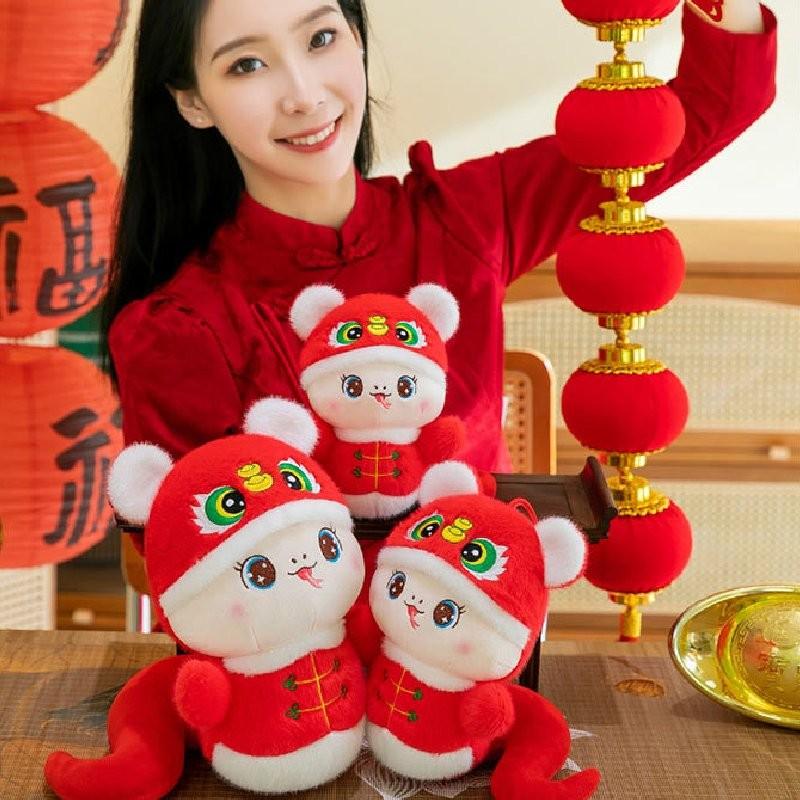Adorable Red Tiger Head Snake Plush Toy 2025 Zodiac Snake Year Mascot Gift