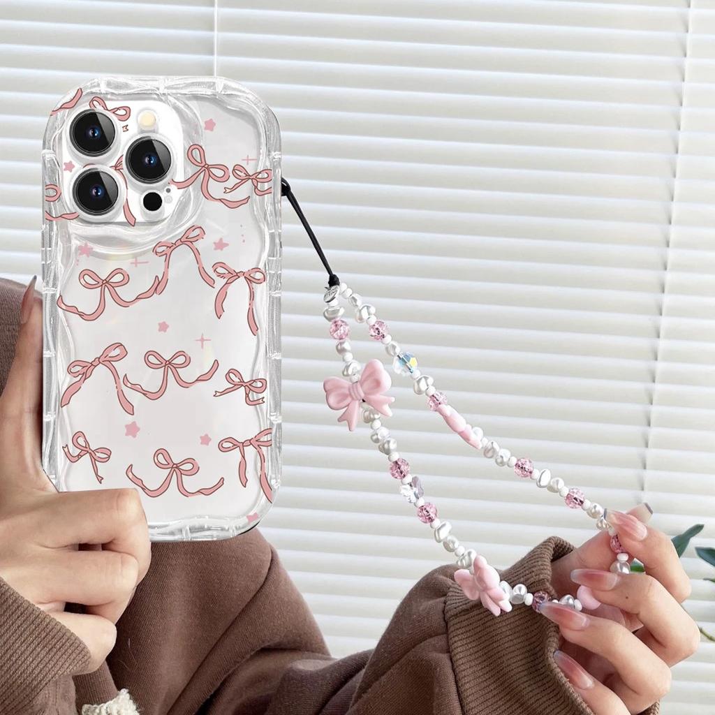 Case For Vivo V60 V40 V50 Lite Y31 5G Y33S Y21S Y28 4G Y17S Y04 Y03 Y29S Y28S Y18 Y400 Pink Bowknot Wrist Chain Cover