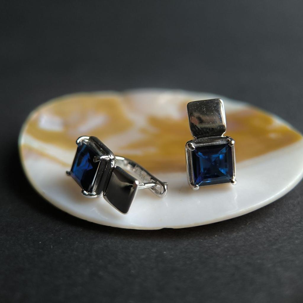 Silver Earrings with Nano Sapphire 3.95ct (2189107)