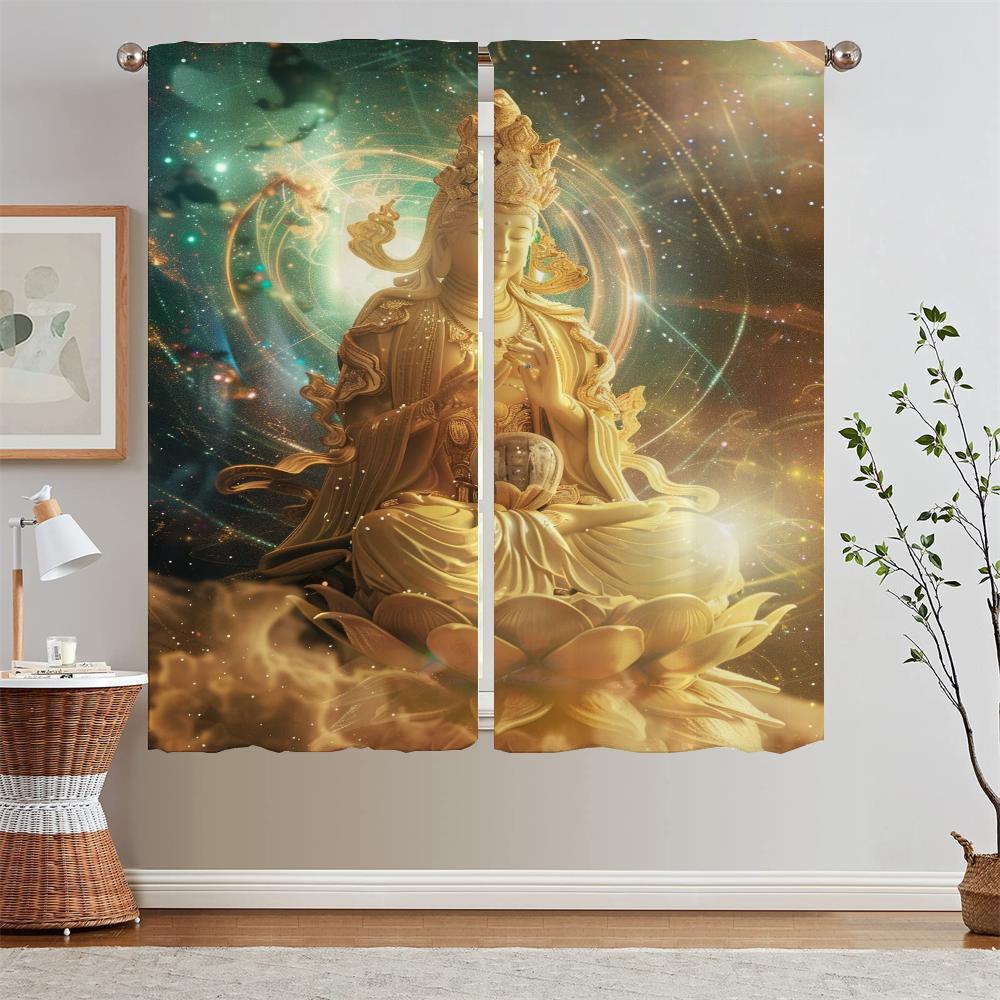 

Роскошные шторы для гостиной по акции Бесплатная доставка Буддийские заметки Оконные прозрачные шторы для гостиной 2 элегантных элемента Кудри W50xH70cmx2pcs-CL