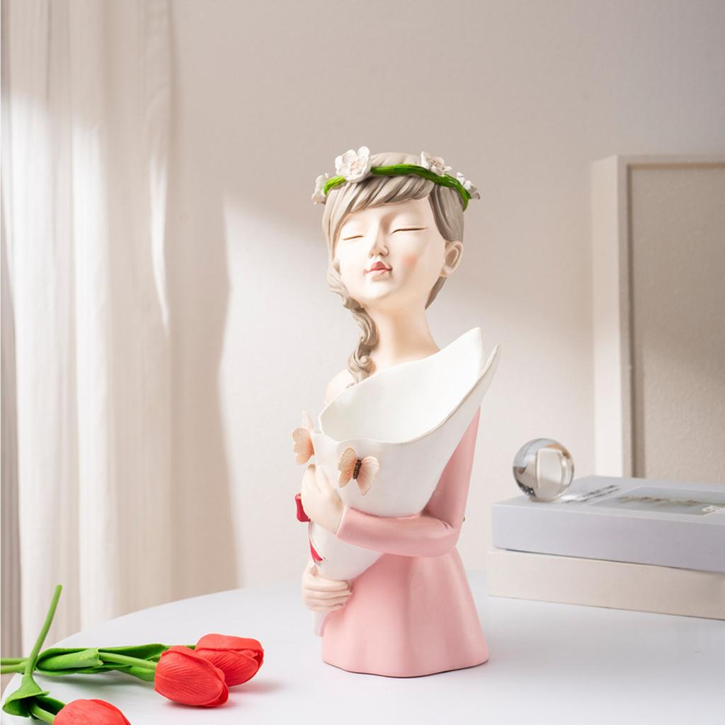 Girls Flower Arrangement Decorative Vase Ornaments, Living Room Desktop Resin Crafts