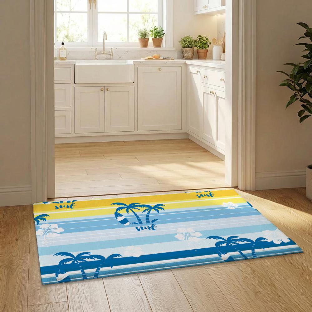 Plam Trees Flowers Floor Mat Flannel Door Mat Non-Slip Bedroom Living Room Home Decor 40x60cm