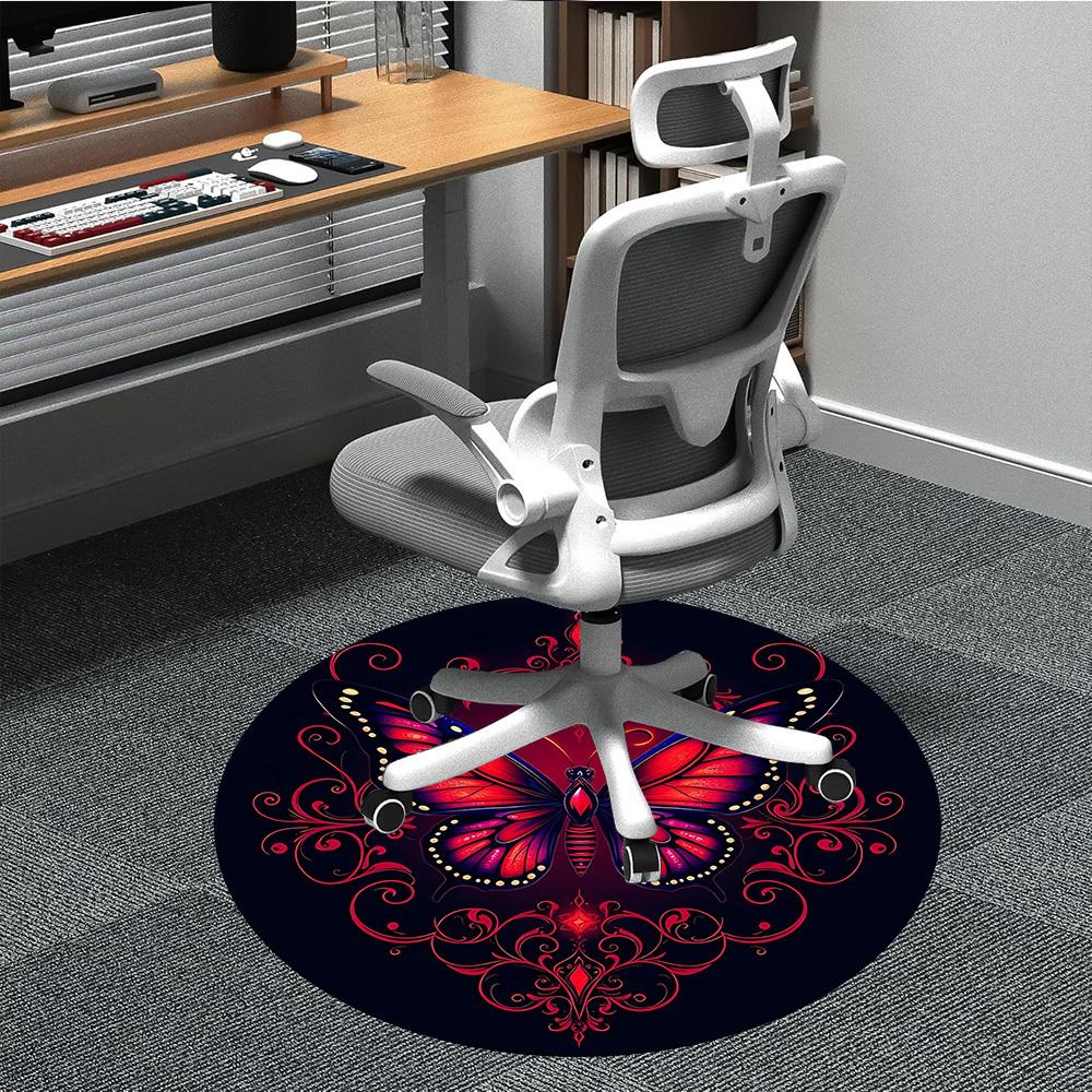 1pc Butterfly Ornament Carpet for Office Non-Slip, Round Carpet, Soft & Comfortable, Carpet for Office, Lightweight Round Floor Mat