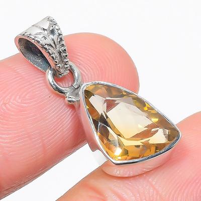 Natural Citrine Gemstone Handmade 925 Solid Sterling Silver Gift Pendant 1" L2n57