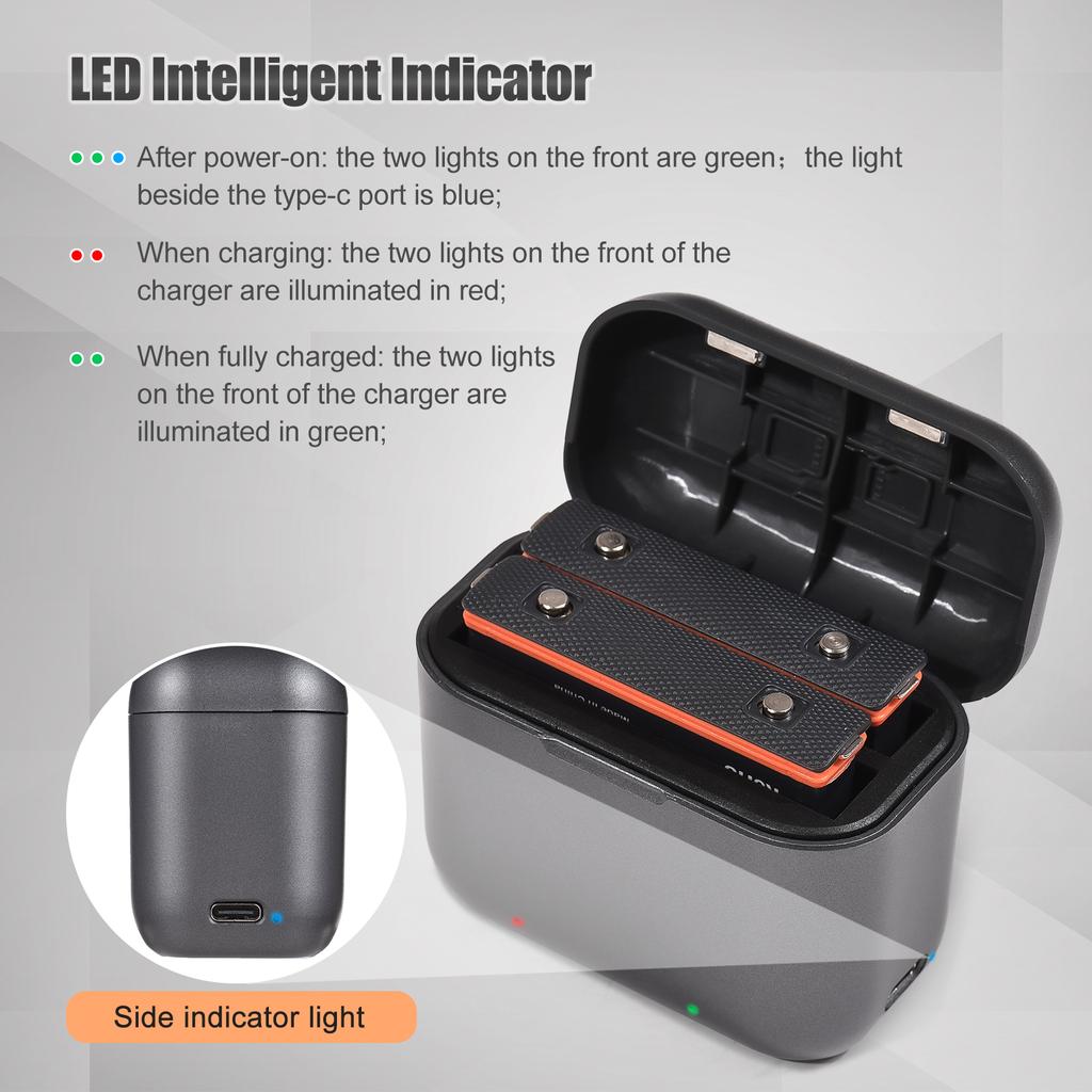 Battery Charger with 2 Battery Channels Charging Box with USB Port Pocket Charging Case with