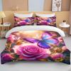 Neon Romantic Butterfly Roses Print Bedding Set Duvet Cover 1 Duvet Cover 2 Pillowcases Adult and Children Bedding Set Luxury