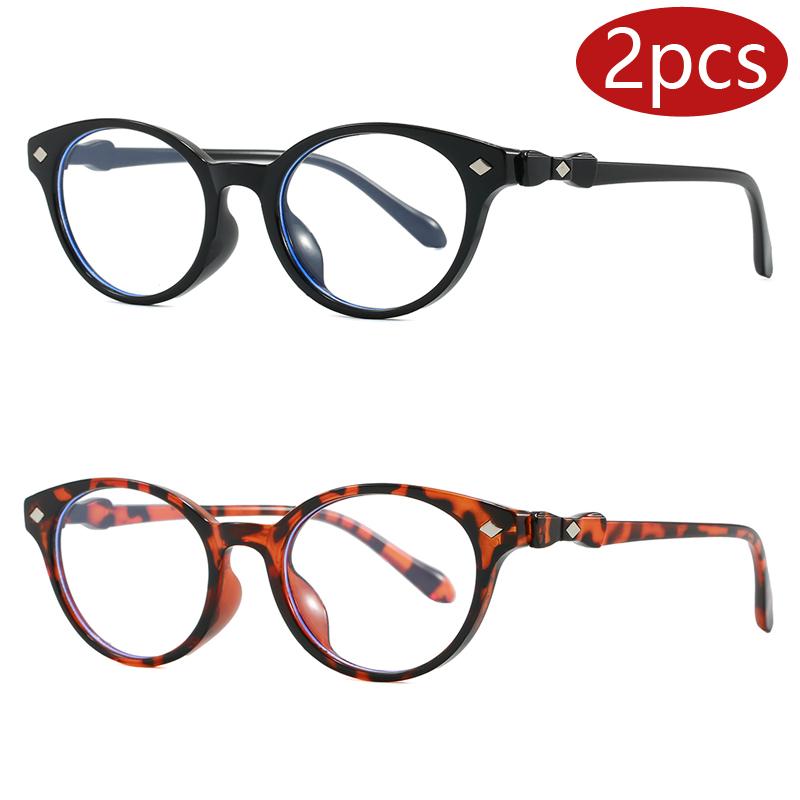 

2pcs New Simple Style Anti Blue Light Women Glasses Frame Oval Clear Blue Ray Filter Eyewear Bow Tie Decoration Eyeglasses