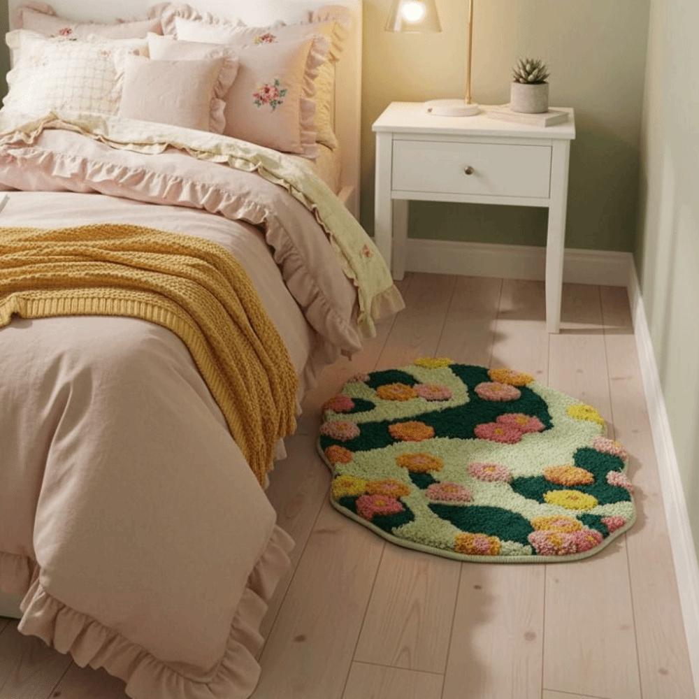 Thickened Moss Rug Absorbent Bedside Small Carpet Flower Pattern Bathroom Mat Bedroom