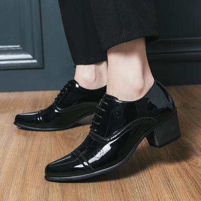 New Dress Leather Shoes Men High Heel 6cm Pointed Toe Brogue Wedding Shoes Height Increase Formal Career Work Jazz Dance Shoes