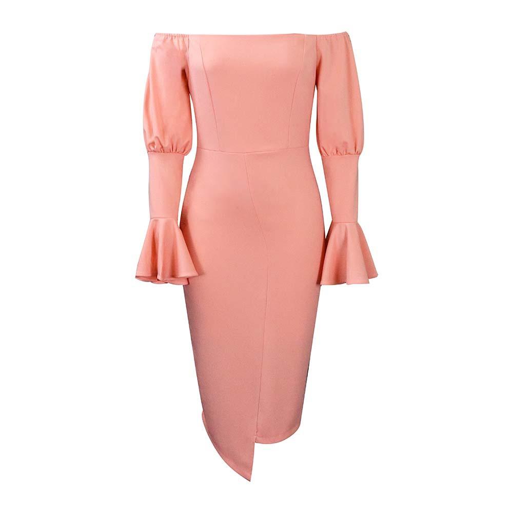 Plus Size Women Long Flared Sleeve Off Shoulder High Waist Bodycon Midi Dress S