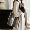 New Large Capacity Bag for Women Fashion Striped Canvas Bag Commuting Hand Tote Bag Trendy Shoulder Bag for Women