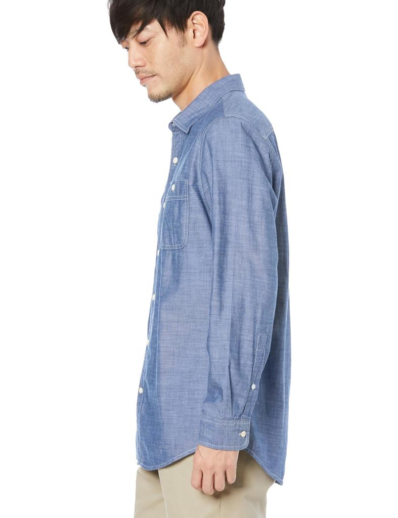 Amazon Essentials Men's Regular Fit Chambray Shirt, Long Sleeve, Rinse, Size L