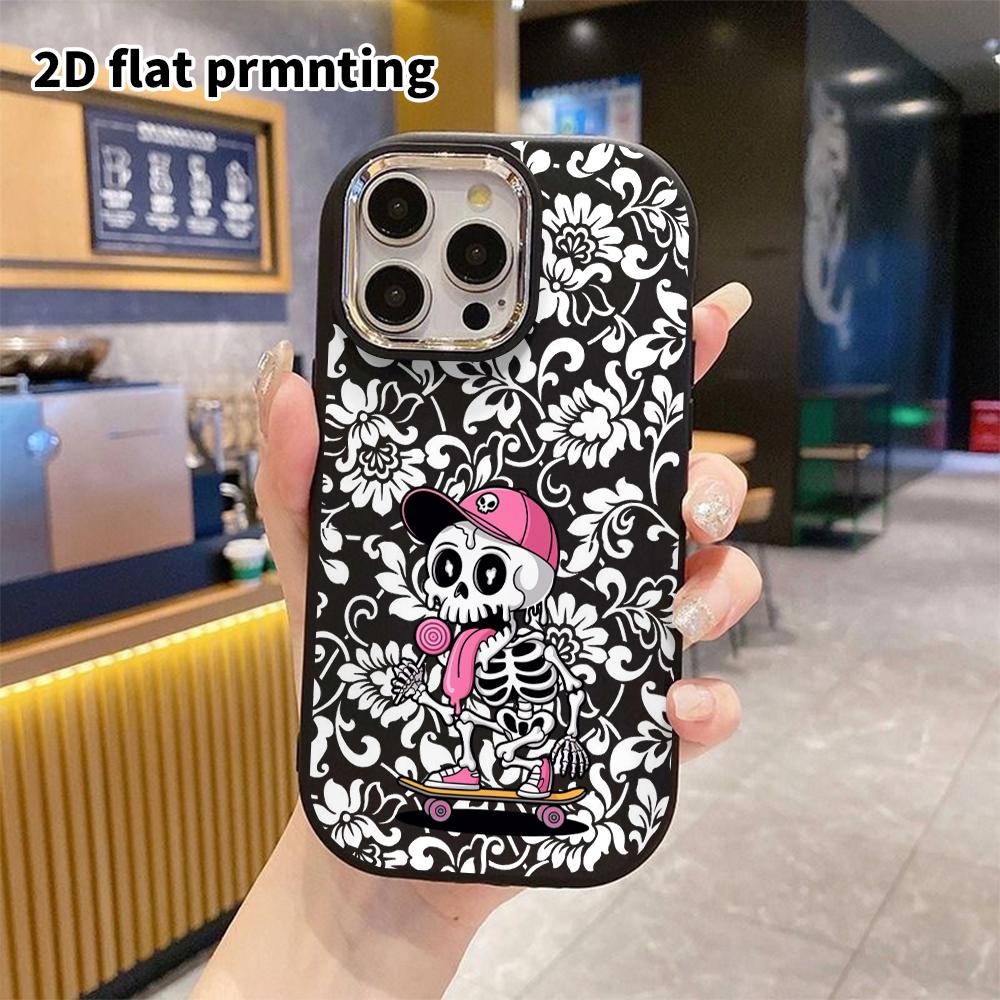 Phone Case: 2D Flat Design Suitable for iPhone 18 17 16 15 14 13 Pro Protective Case, Couple Style, Pink Skull, Christmas and Halloween Gift